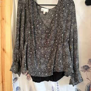 Nordstrom Black and White Floral Blouse